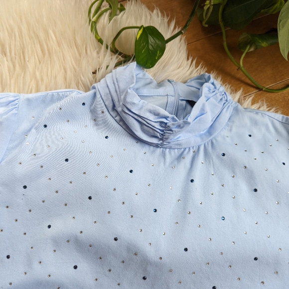 ๐ ZARA - Jeweled Mock Neck Blouse - Picture 3 of 11